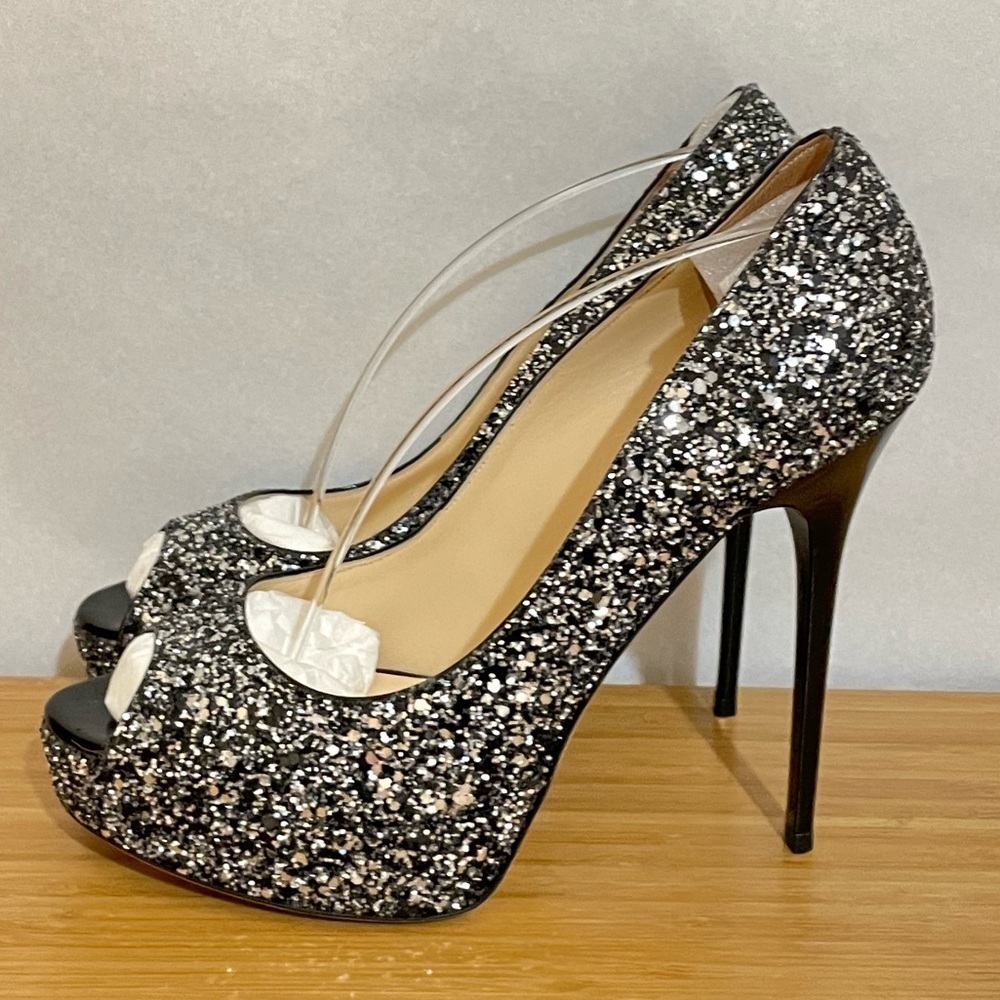 Jimmy Choo Dhalia stilleto pumps 120mm platform black silver chunky glitter 38.5 - Picture 3 of 10